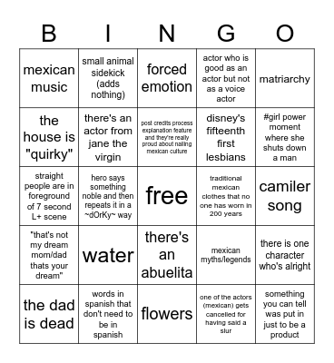 mexican disney movie bingo Card