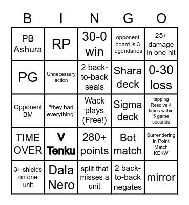 Point Match Bingo Card