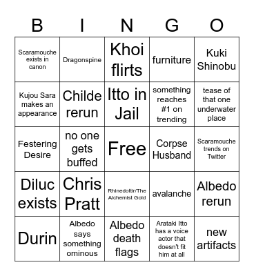 Version 2.3 Livestream Bingo Card