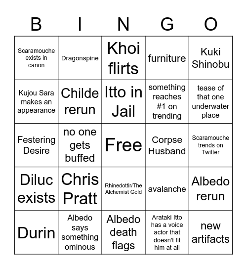 Version 2.3 Livestream Bingo Card