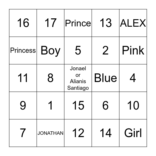 REVEAL GENDER BINGO Card