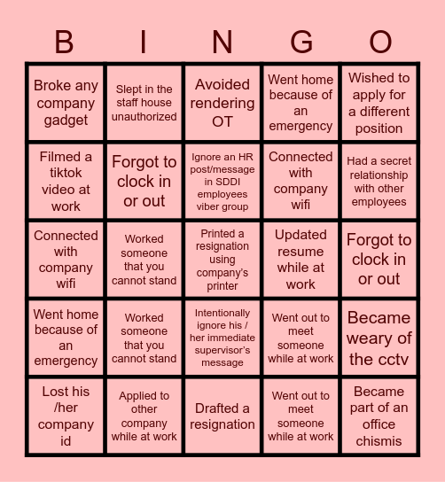 Untitled Bingo Card