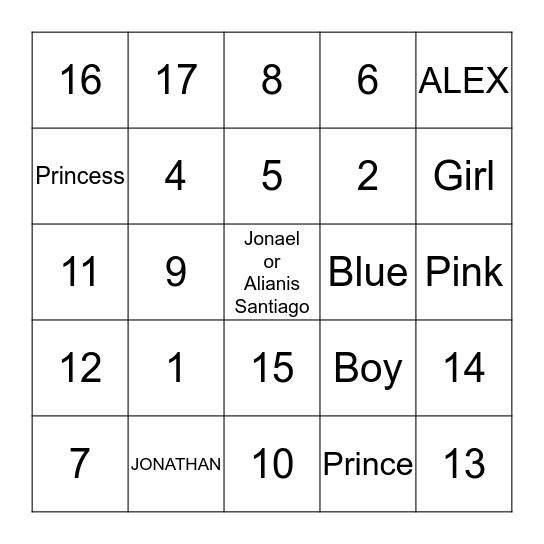 REVEAL GENDER BINGO Card