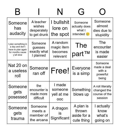 Magikenyon DM Bingo Card