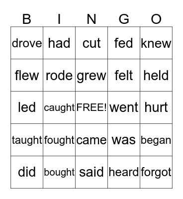 past tense verbs Bingo Card