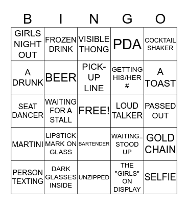 BAR BINGO Card