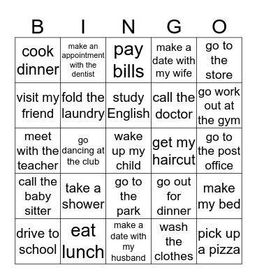 Parent Activities  Bingo Card