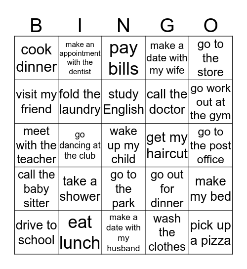Parent Activities  Bingo Card