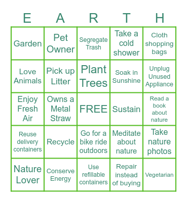 EPC Earth Bingo Card