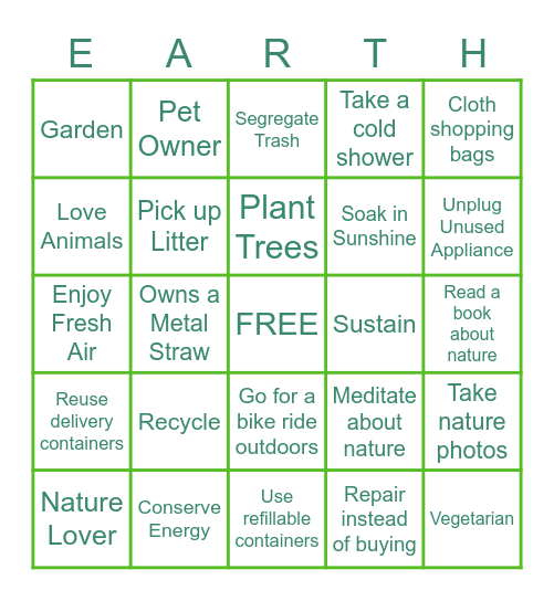 EPC Earth Bingo Card