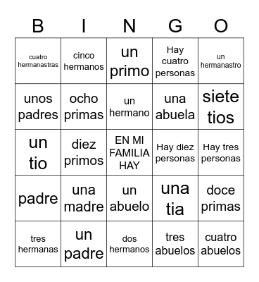 En mi Familia hay... Bingo Card