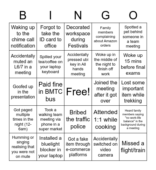 AMD Fun Friday Bingo Card