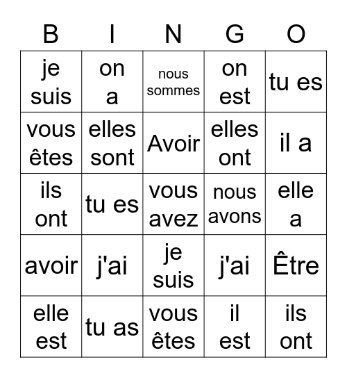 Être et Avoir Bingo Card