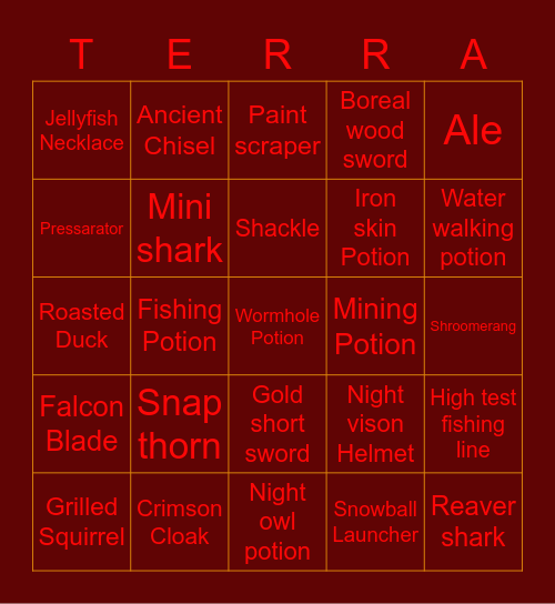 Terraria 2 Bingo Card