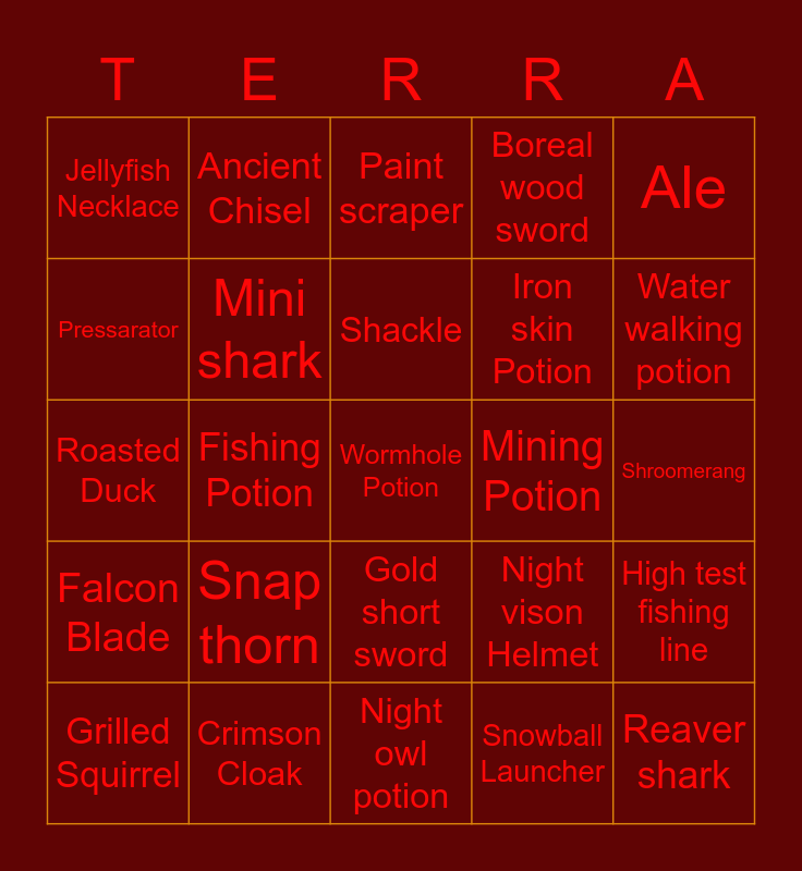 Terraria 2 Bingo Card