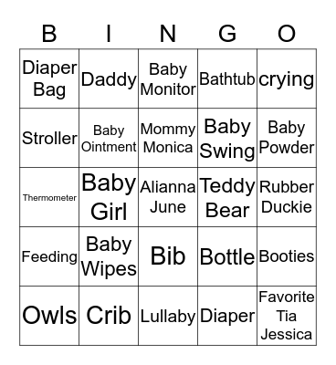 Baby June Bingo Card