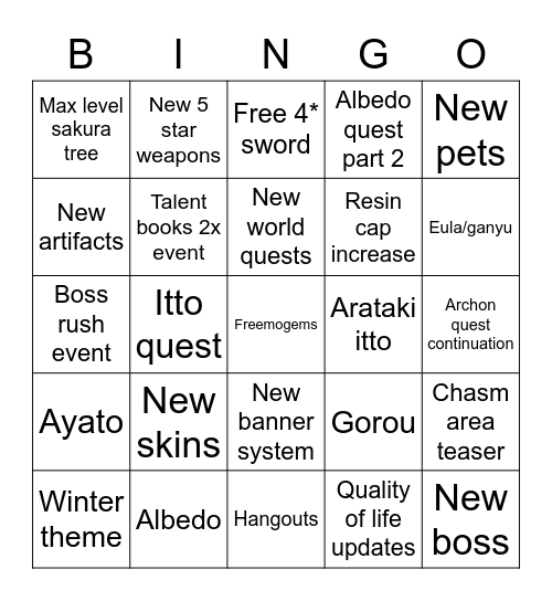 Untitled Bingo Card