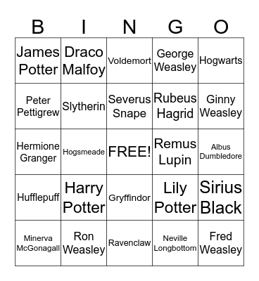 Harry Potter and the Prisoner of Azkaban Bingo Card