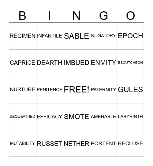 The Scarlet Letter Bingo Card