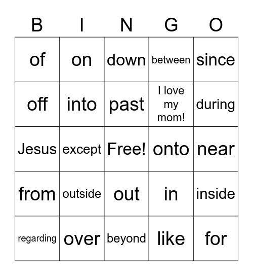 Prepositions! Bingo Card