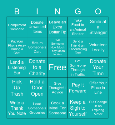 World Kindness Day Bingo Card