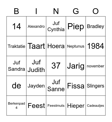 Juf Cynthia's Bday Bingo Card