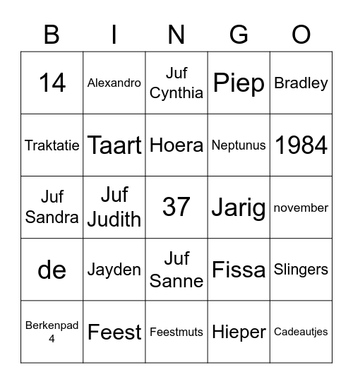 Juf Cynthia's Bday Bingo Card