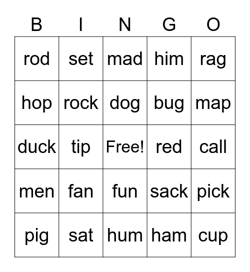 Rhime Bingo Card