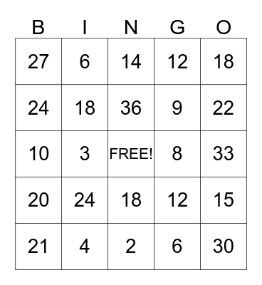 Multiplication Bingo 2s and 3s Bingo Card