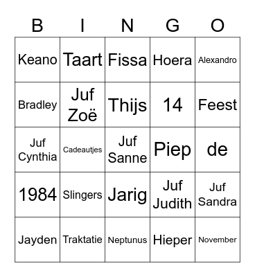 Juf Cynthia's Bday Bingo Card