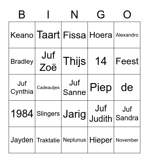 Juf Cynthia's Bday Bingo Card