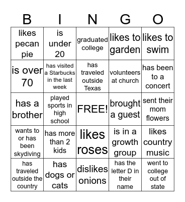 Find Someone Who..... Bingo Card