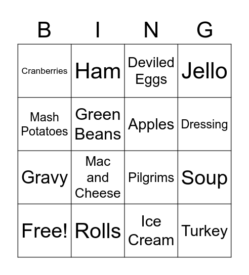 Thanksgiving Bingo Card