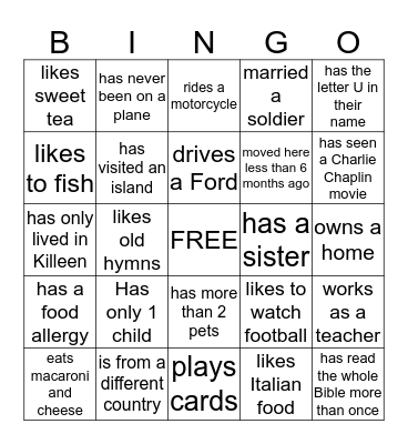 Find Someone Who..... Bingo Card