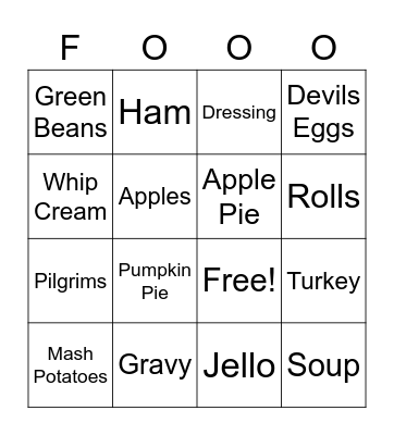 Thanks giving Bingo Card