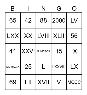 BINGO NÚMEROS ROMANOS Bingo Card