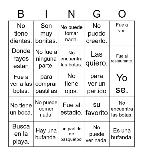 Billy la Bufanda Bingo Card