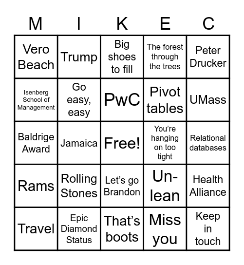 Retirement Bingo Card