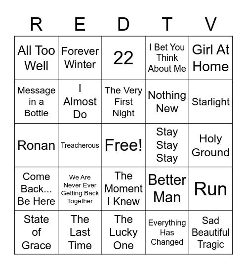 Red (Taylor's Version Bingo Card