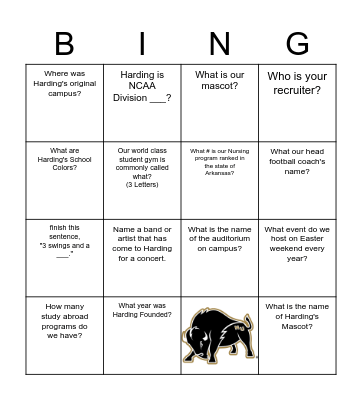 Harding BINGO Card