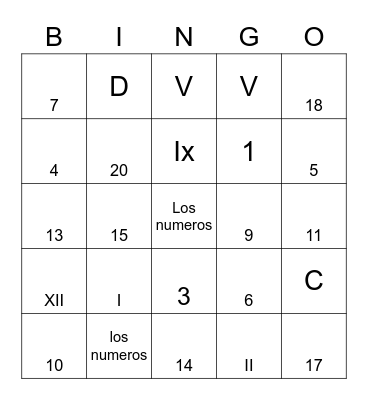 Bingo números romanos Bingo Card