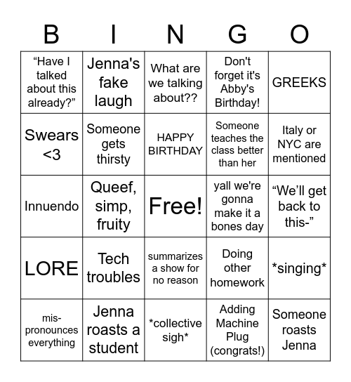Untitled Bingo Card