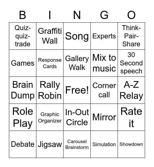 Engagement Strategies Bingo Card