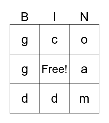 Our Letters Bingo Card