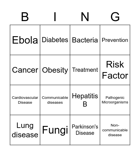 Health and Lifestyle Bingo Card