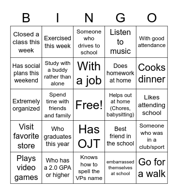 Find somone Bingo Card
