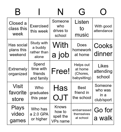 Find somone Bingo Card