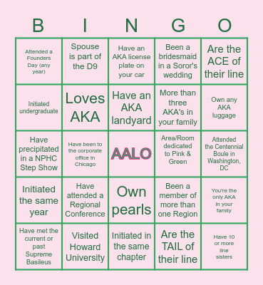 Alpha Alpha Lambda Omega Bingo Card