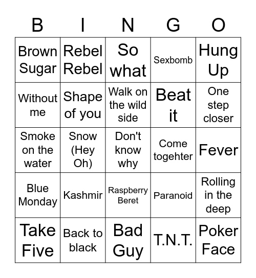 RnR Bingo Card