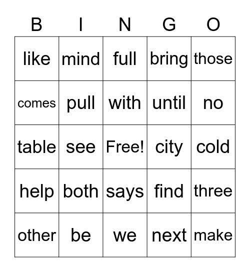 2nd grade - Unit 2 Bingo Card